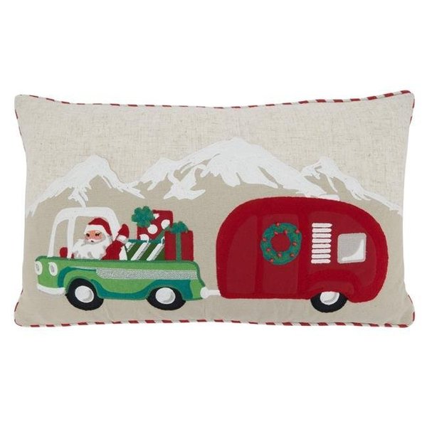 Saro Lifestyle SARO 4173.M1424BC 14 x 24 in. Oblong Multicolor Santa Truck & Trailer Pillow Cover 4173.M1424BC